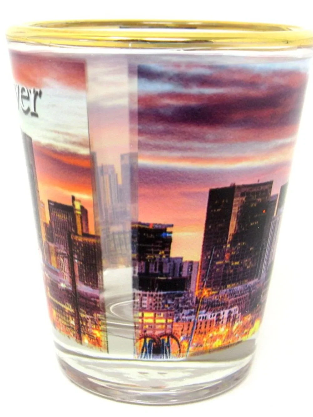 Share Denver Skyline Shot Glass at Sunset Colorado 2 oz Gold New